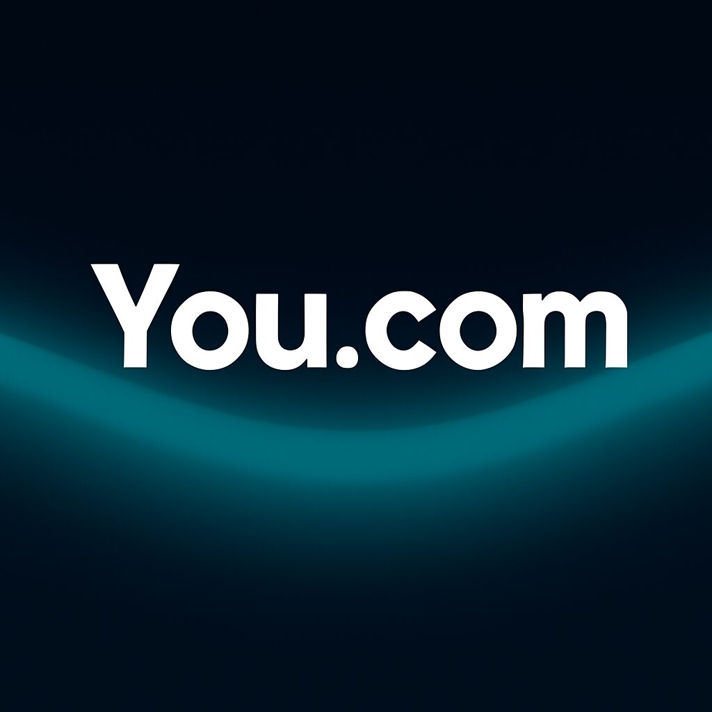A You.com kereső nyitóképernyője sötét háttéren, világos logóval