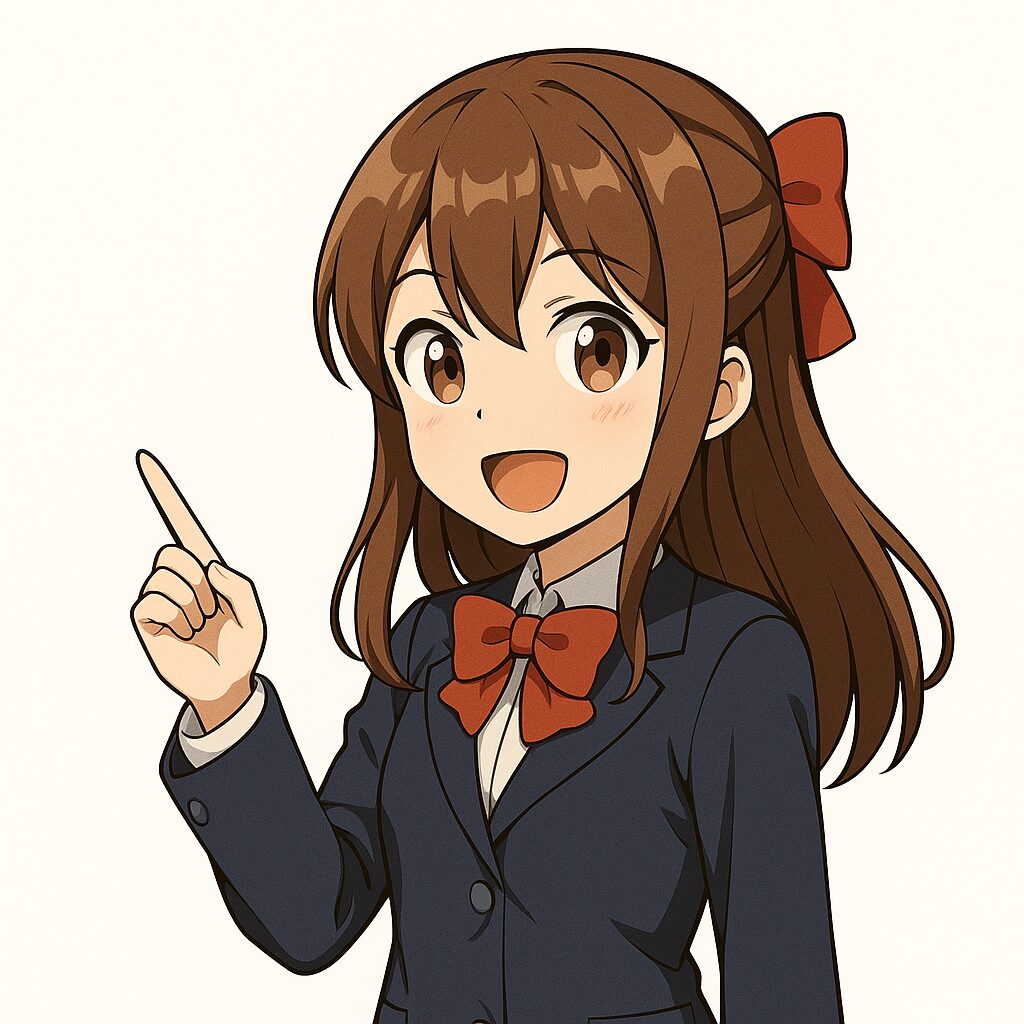 Fiatal anime stílusú lány mutat előre, index.html oktatóanyaghoz.