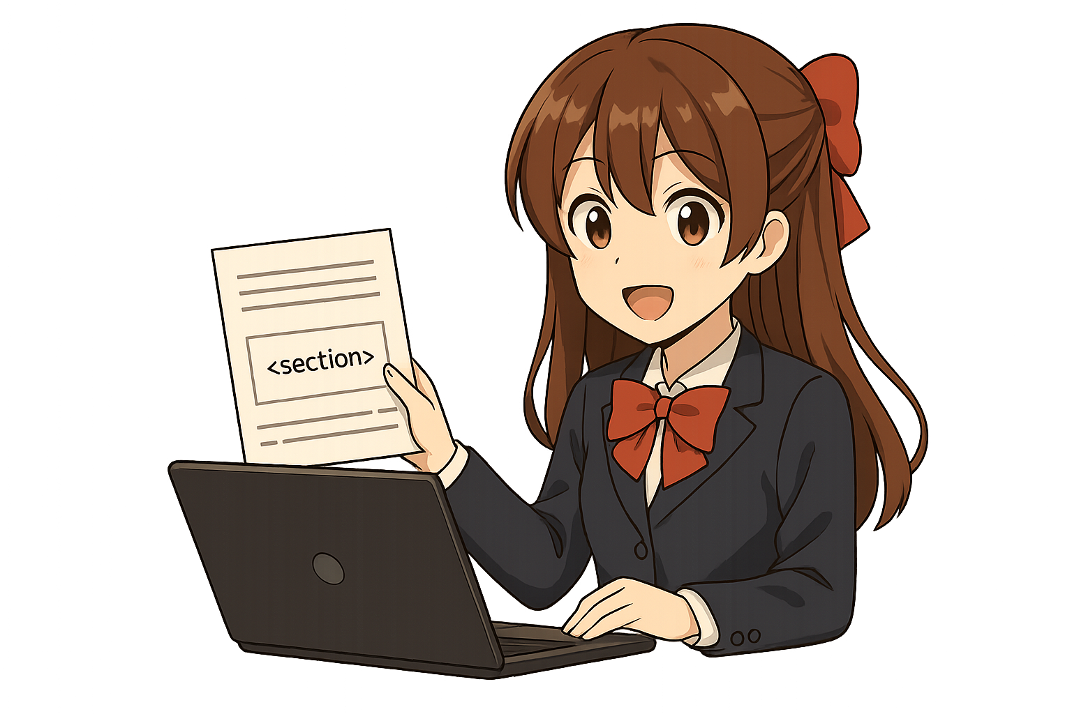 Anime lány a section HTML-címkéről tanul