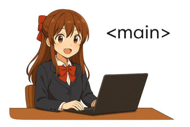 Anime lány tanul HTML-t, miközben egy laptop előtt ül egy világos háttérrel