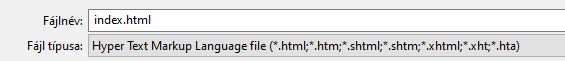 A notepad++ mentési ablaka, ahol az index.html fájl neve beírásra kerül.