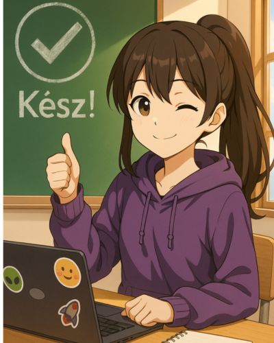 Mi az algoritmus? – anime stílusú lány, aki végzett a leckével a Programozási alapismeretek cikkhez