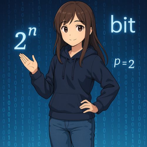Bináris számrendszer magyarázata – kapucnis pulcsis lány digitális táblánál, 2ⁿ és bit feliratokkal