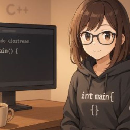 Anime programozólány C++ kóddal – c++ main függvény (belépési pont) illusztráció