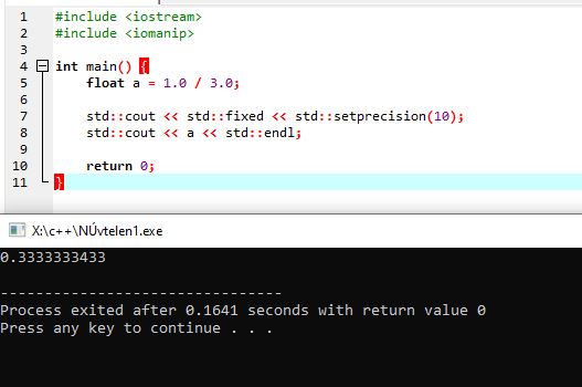 float pontosság demonstráció C++-ban – 1.0/3.0 kiíratása fixed és setprecision használatával | c++ változók