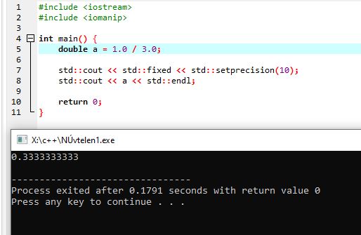 double pontosság demonstráció C++-ban – 1.0/3.0 kiíratása fixed és setprecision használatával | c++ változók