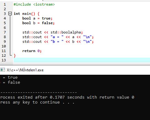 c++ változók bool típus kiírása boolalpha használatával