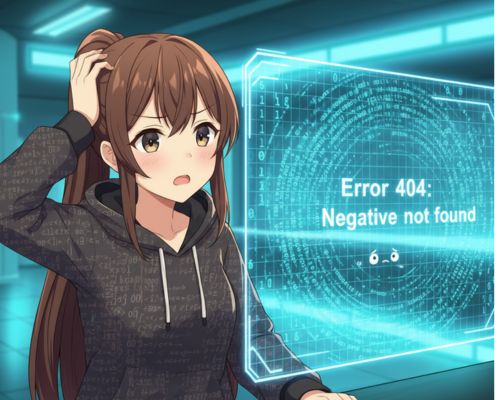 Anime-stílusú lány holografikus kijelző előtt, ahol a bináris számok nem értik a negatív számot