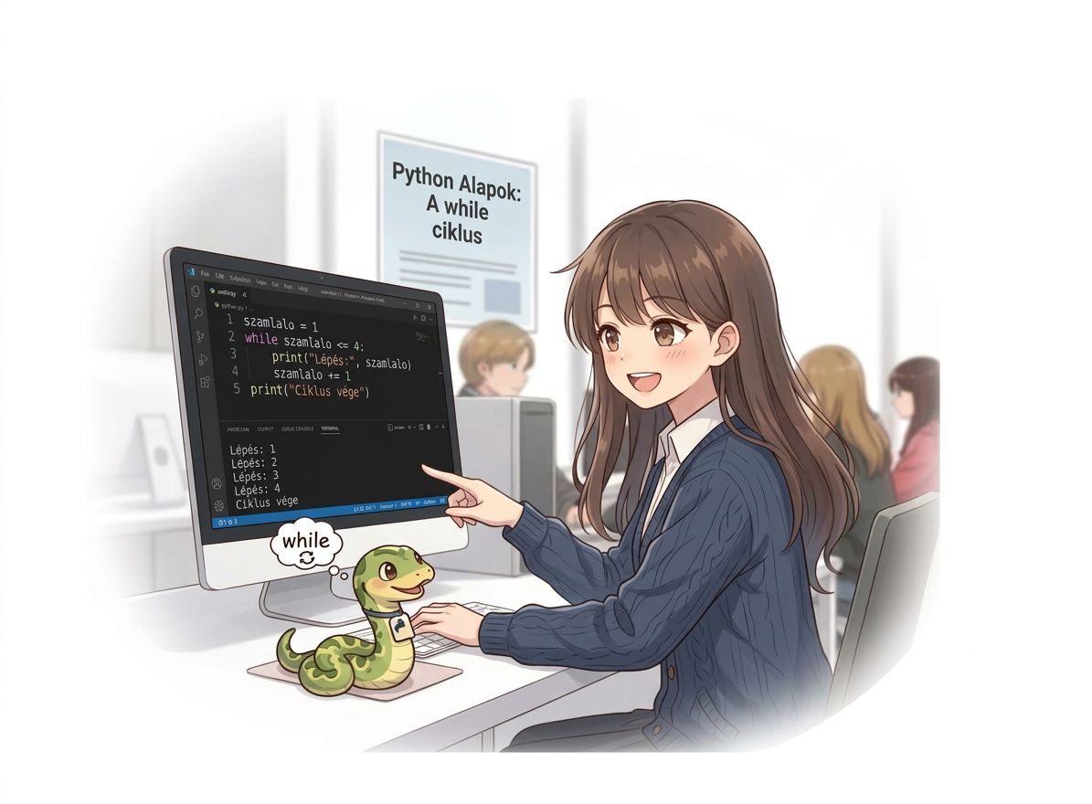 Python while ciklus működése illusztráción